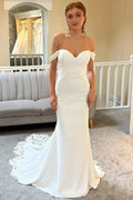 Mermaid White Satin Off Shoulder Sweetheart Long Bridal Gown