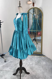 Bow Strap A-Line Ruched Sleeveless Homecoming Dress