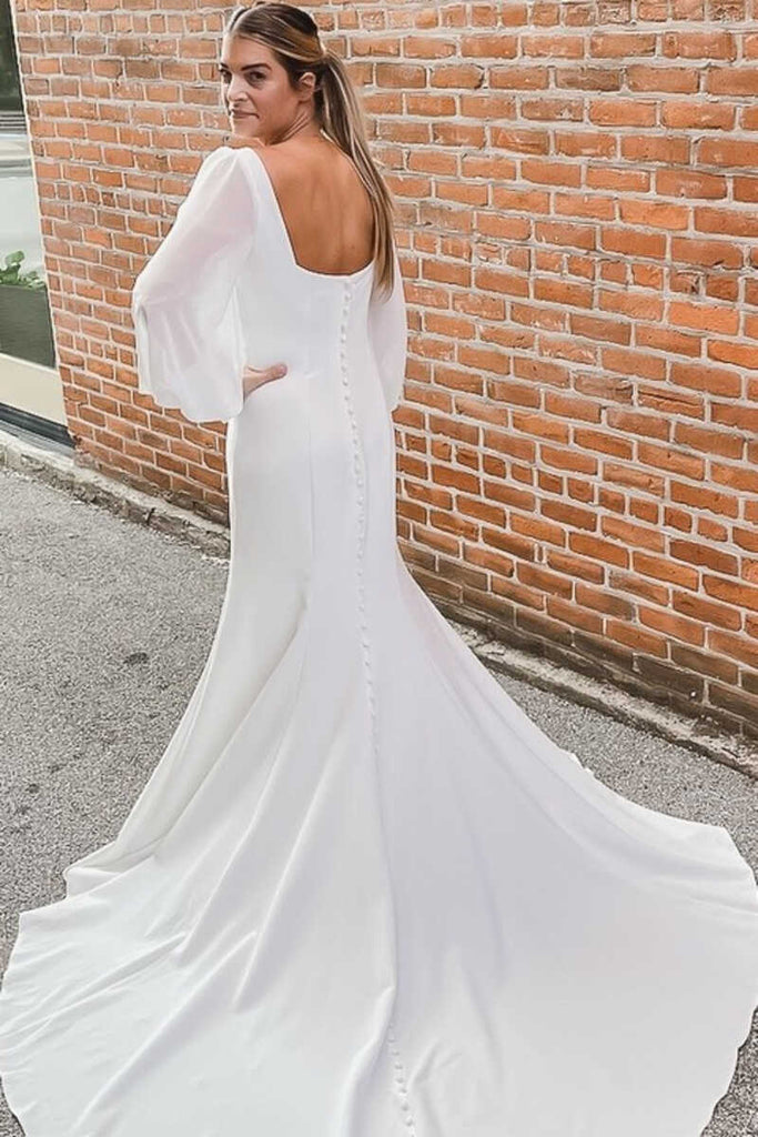 long sleeve backless mermaid dress White Chiffon Gown - Backless Gown - Long Sleeve Maxi Dress