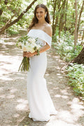 White Off Shoulder Mermaid Long Sweep Wedding Dress