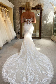 Lace Strapless Trumpet Long Wedding Dress