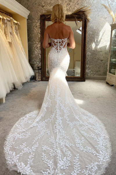 Lace Strapless Trumpet Long Wedding Dress