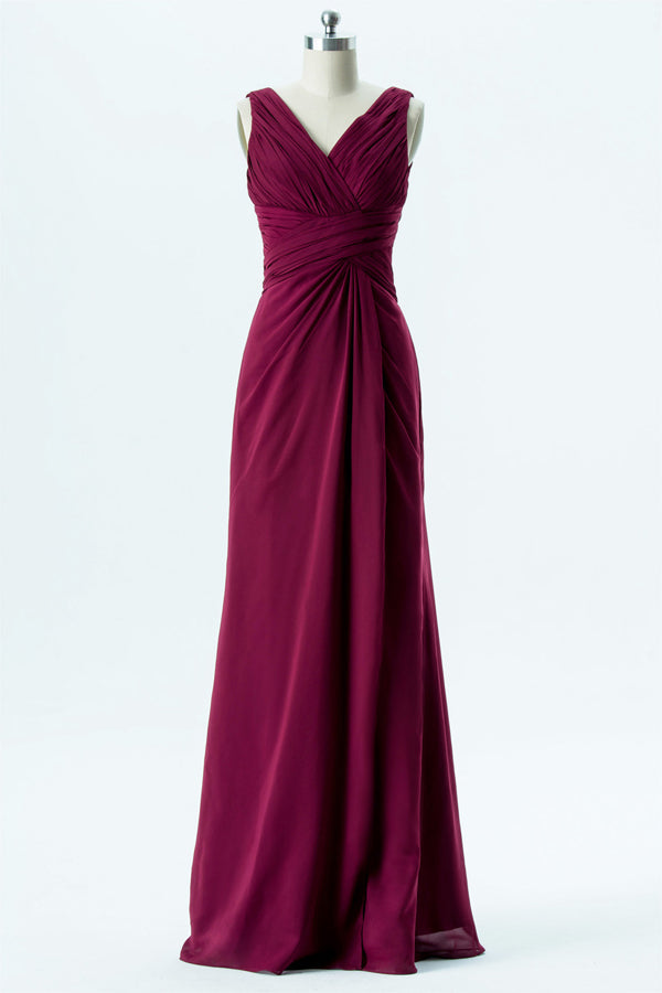Magenta Chiffon Backless Banded Waist Bridesmaid Dress Magenta Chiffon Backless Banded Waist Bridesmaid Dress