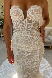 Lace Strapless Trumpet Long Wedding Dress