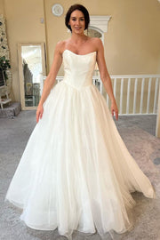 White Tulle Strapless A-Line Long Dress