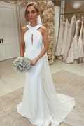 White Cross-Front Keyhole Sleeveless Mermaid Long Wedding Dress