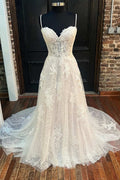 Ivory Floral Lace Sweetheart Straps A-Line Long Sweep Bridal Gown