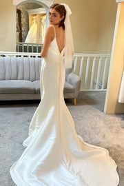 Spaghetti Strap Backless Trumpet Long Wedding Dress