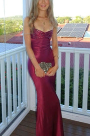 Sheath Lace-Up Spaghetti Straps V-Neck with Sequins Prom Party Dress