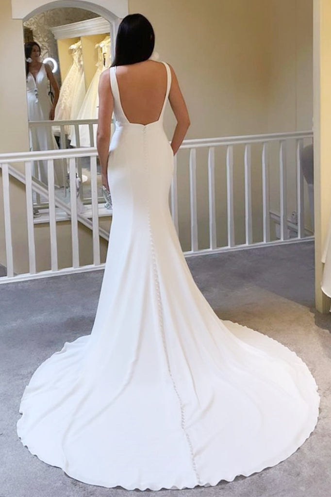 wedding dresses with open back mermaid Stacees Bridal Dress Bobo Floral Lace Backless Chapel Train Spaghetti Straps The Collins mermaid wedding dress features unique delicate lace Lace Mermaid Wedding Dress: Open