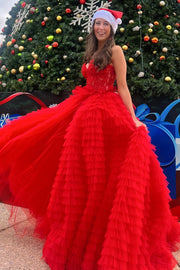 Yellow Sweetheart Ruffle Tiered A-Line Prom Dress