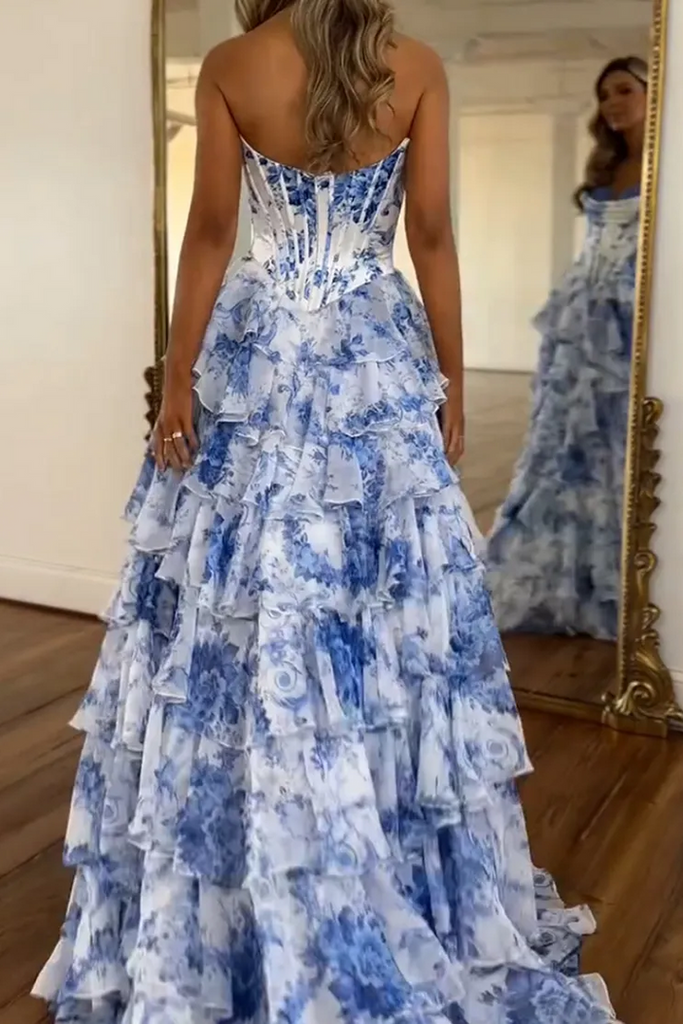 blue and white ruffle prom dress Mermaid Royal Blue Prom Dresses White Lace Applique with Spaghetti Straps Royal Blue / US12
