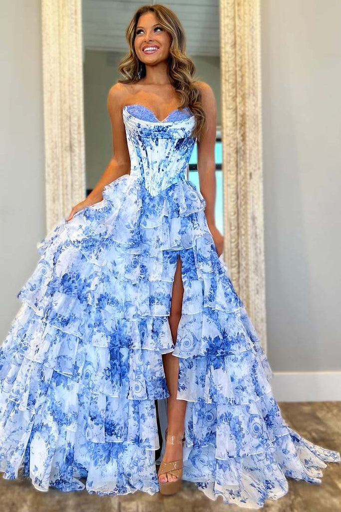 sweetheart chiffon dresses Blue