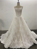 Beaded A-line Lace Wedding Dress Scoop Neck Sleeveless Ivory In Stock