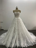 Lace Ball Gown Wedding Dress Strapless 3D Floral Appliques Corset Back