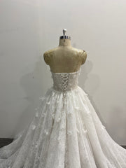 Lace Ball Gown Wedding Dress Strapless 3D Floral Appliques Corset Back