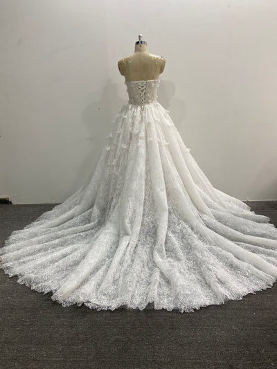 Lace Ball Gown Wedding Dress Strapless 3D Floral Appliques Corset Back