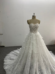 Lace Ball Gown Wedding Dress Strapless 3D Floral Appliques Corset Back
