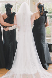 Mermaid Black Satin One-Shoulder Bow Strap Floor Length Bridesmaid Dress