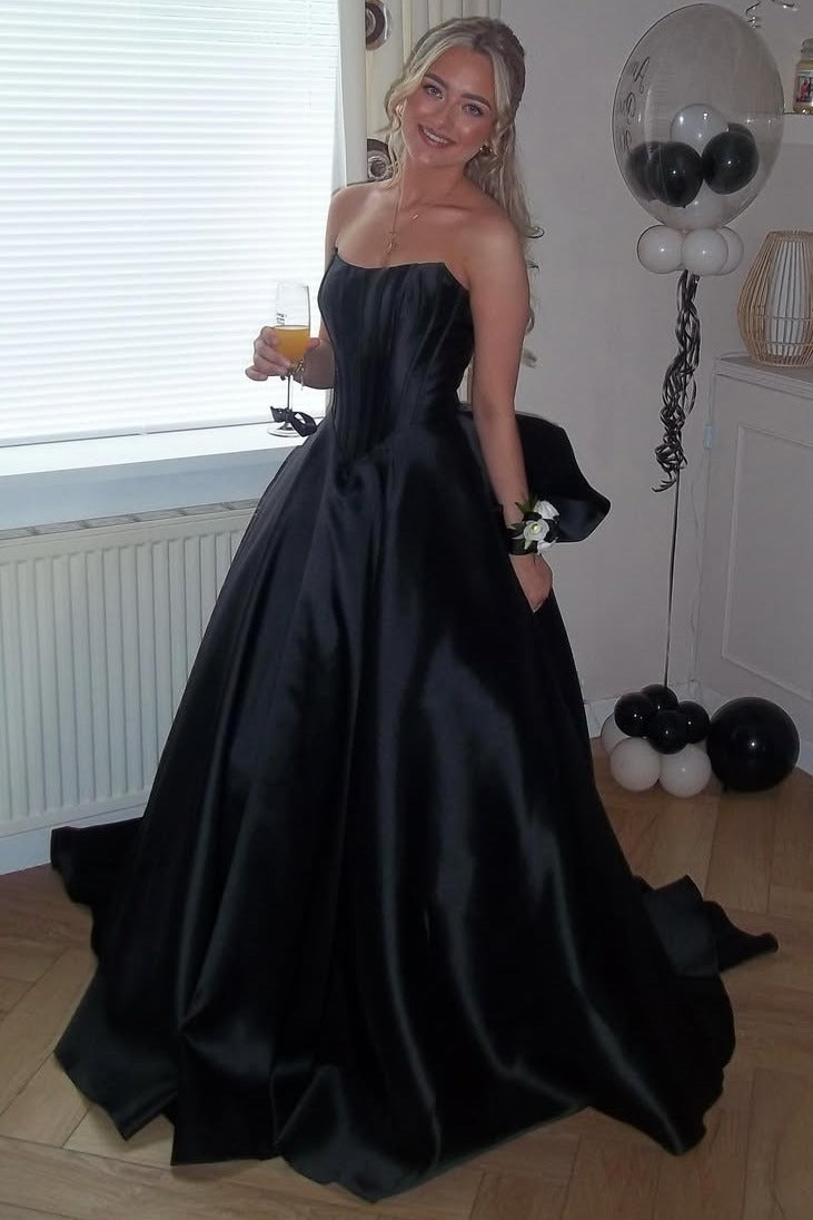 black strapless empire waist dress A-Line Empire-Waist Satin Prom Dress, Bow Ladies dresses Size:US  14 BFBOGO Strapless Yellow Prom Dress Denim jacket