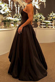 Black Strapless A-Line Empire-Waist Sleeveless Pleated Long Formal Dress