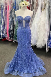 Trumpet Beaded Lace Strapless Sweetheart Keyhole Long Prom Dress