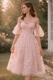 Blush Pink Embroidered Midi Dress