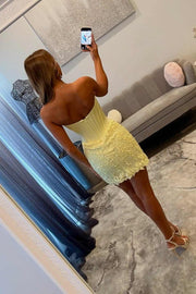 Yellow Strapless Corset Lace Homecoming Mini Dress