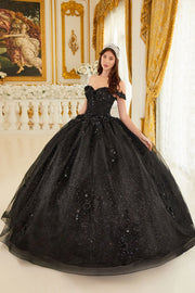 Long Floral Ball Gown Glitter Quinceañera Dress