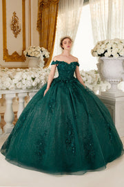 Long Floral Ball Gown Glitter Quinceañera Dress