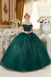 Long Floral Ball Gown Glitter Quinceañera Dress