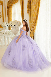 Long Floral Ball Gown Glitter Quinceañera Dress