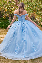 Long Floral Ball Gown Glitter Quinceañera Dress