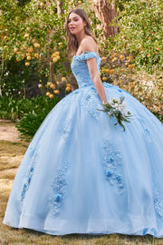 Long Floral Ball Gown Glitter Quinceañera Dress
