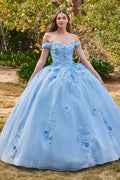 Glitter Off Shoulder V Neck Long Floral Ball Gown Quinceañera Dress