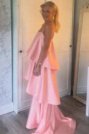 A-Line Spaghetti Straps Layered Satin Sleeveless Long Formal Prom Dress