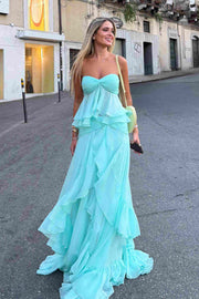 Strapless Sweetheart Ruffles Chiffon Long Prom Dress