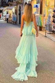 Strapless Sweetheart Ruffles Chiffon Long Prom Dress