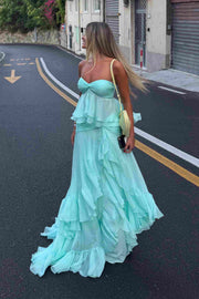Strapless Sweetheart Ruffles Chiffon Long Prom Dress