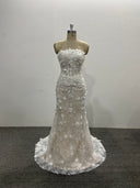 Strapless Mermaid Wedding Dress 3D Floral Lace Beaded Tulle Court