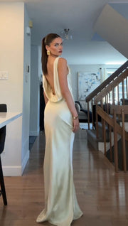 Cowl-Back Sleeveless Column Gown