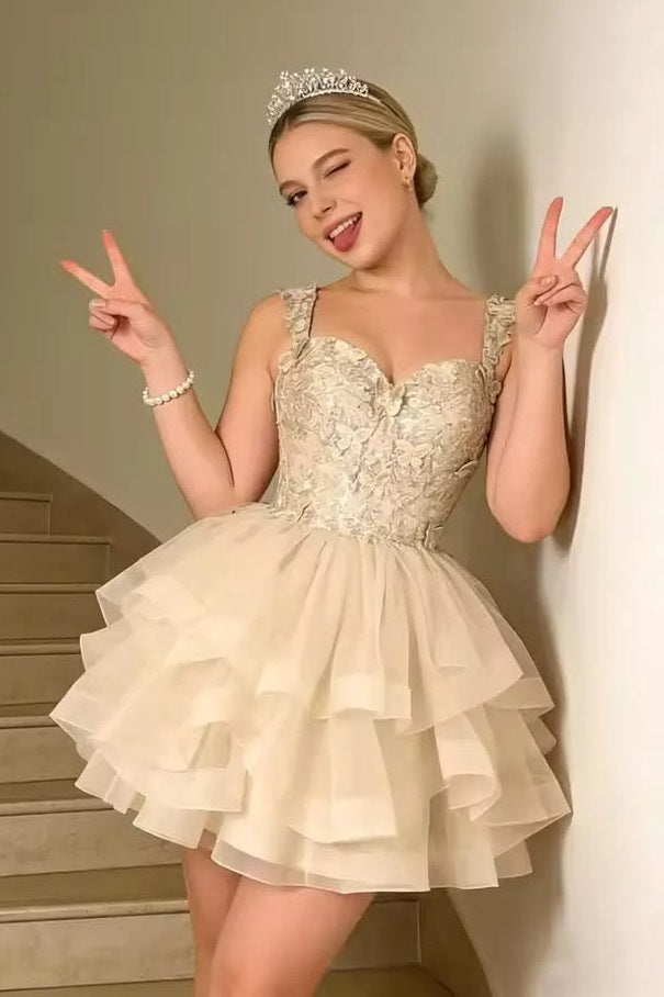 A-Line Straps Sweetheart Empire-Waist Layered Short Homecoming Dress