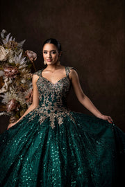 Green Quinceanera Ball Gown with Cap Sleeves
