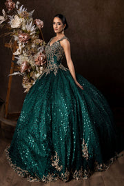 Green Quinceanera Ball Gown with Cap Sleeves