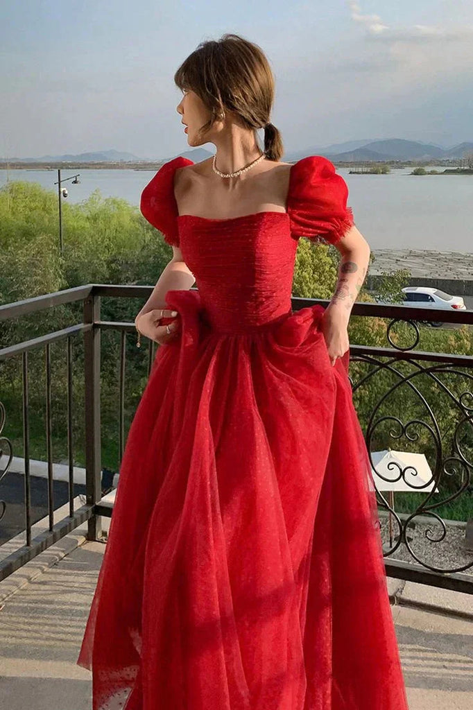 sleeves elegant red evening dresses Elegant Red Chiffon Evening Dresses with Cape Sleeves SF032