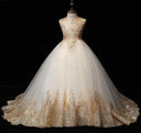 Золотое кружевное бальное платье цвета слоновой кости с блестками и тюлем, свадебное платье с цветочным узором для девочек, детская вечеринка