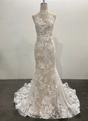 Trumpet Lace Wedding Dress Beaded White Halter Sleeveless Sweep