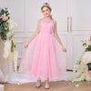 Ärmelloses Perlen-Halter-Rückenfreies Pink Tüll Festliches Partykleid für Blumenmädchen, Schleife - 8T