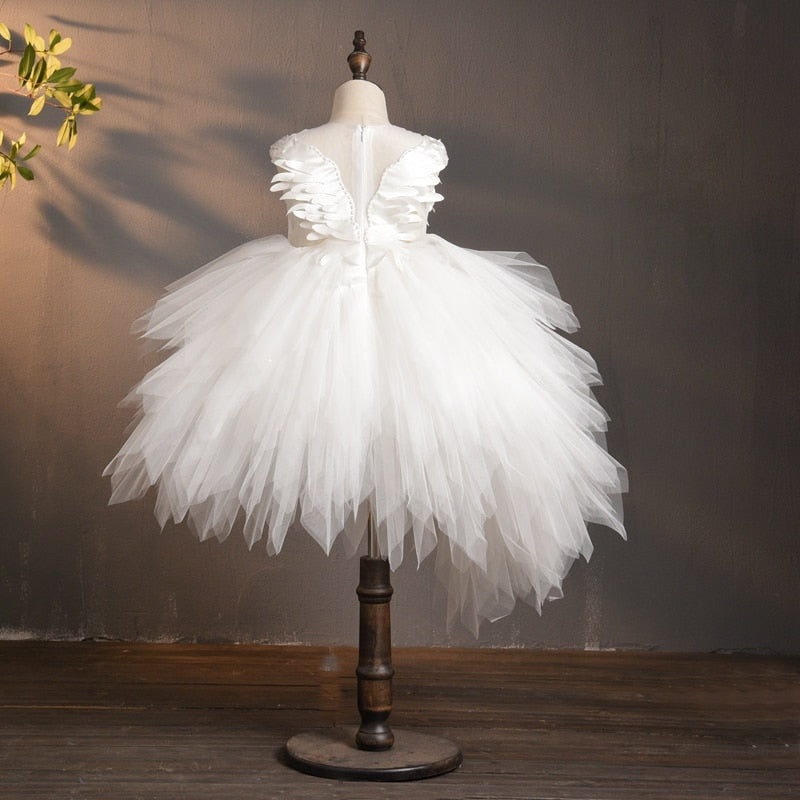 Vestido de baile de tule assimétrico de cristal cisne, vestido de flor de primeira comunhão