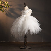 Асимметричное бальное платье из тюля с лебедиными кристаллами для первого причастия, платье с цветочным узором для девочек